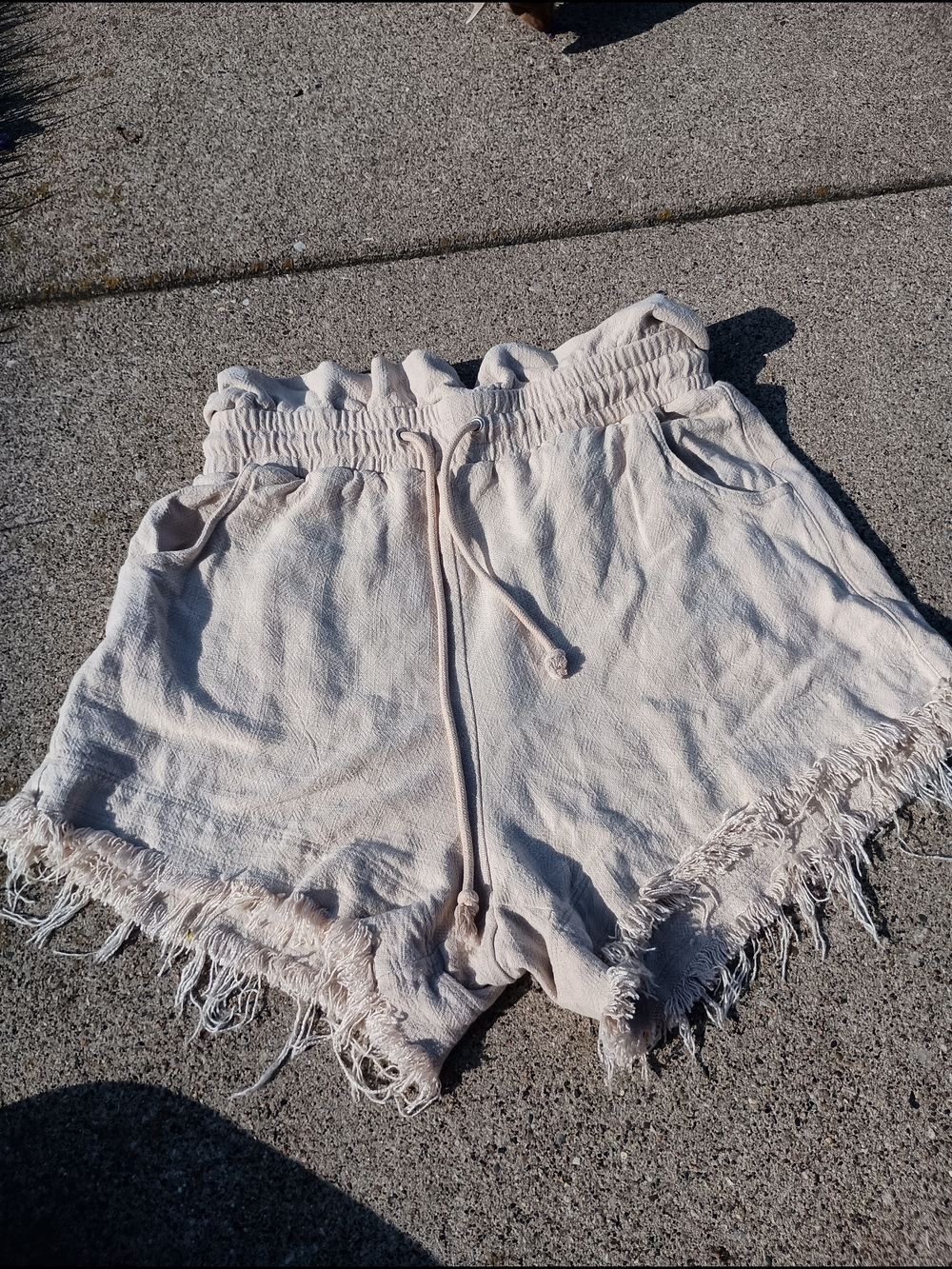 Blank NYC Light Beige Frayed Hem High-Waist Shorts